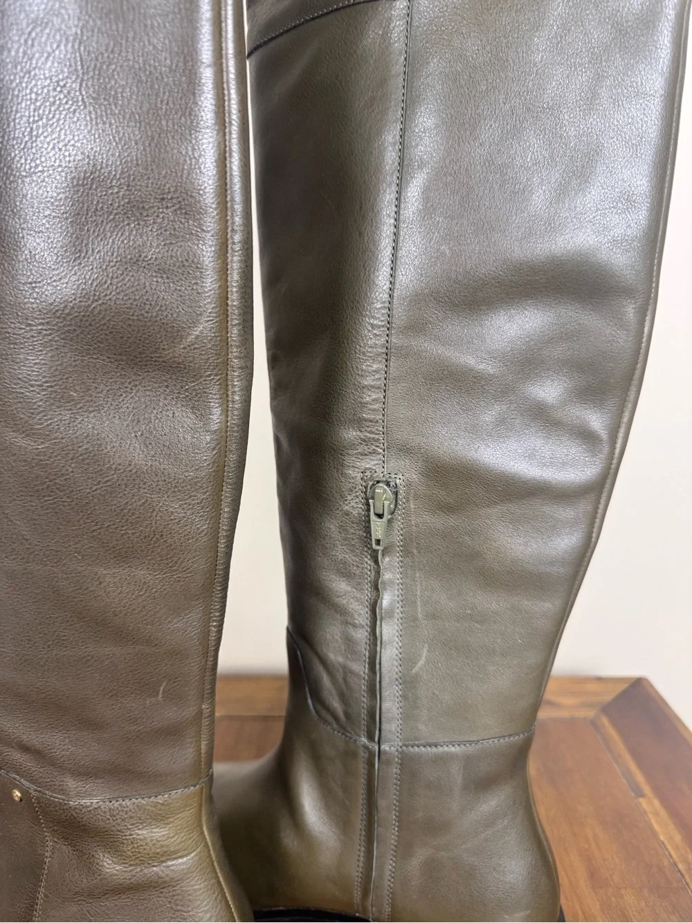 Bronx Clover Over-The-Knee Leather Boots Dark Olive Green Sz 39 NWOT